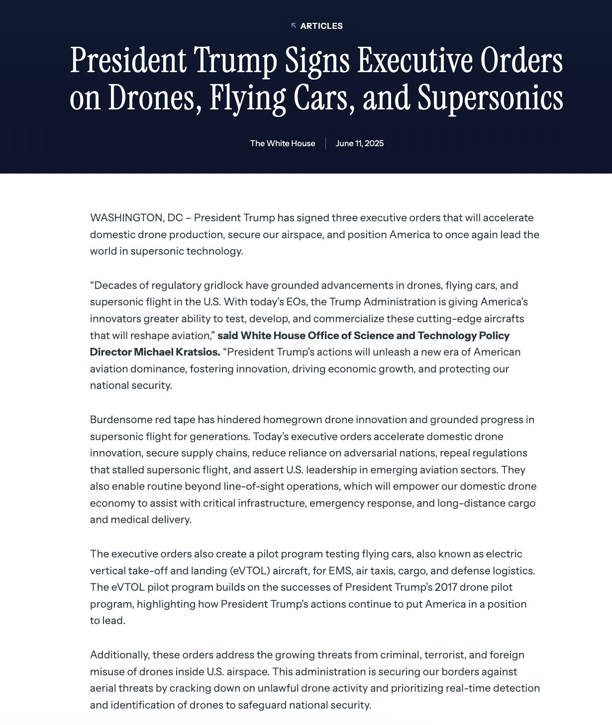 特朗普总统签署行政命令，启动飞行汽车试点项目(2)