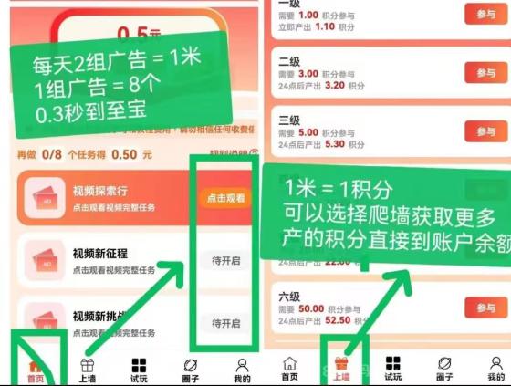 首码闲玩共享：0撸保底+爬墙，每日两组广告保底1米，不养机，固定收益(1)