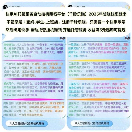 千脉乐赚，快手挂机离线，后台日赚36元，静态回本快(4)