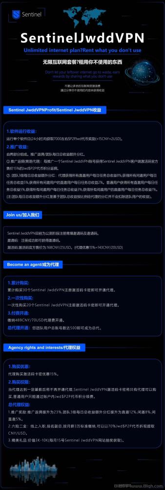 马上上线!Sentinel JwddVPN网络分享电脑挂机项目,高额$P2P奖励,稳定收益,正规绿色长期稳定。(3) 马上上线!Sentinel JwddVPN网络分享电脑挂机项目,高额$P2P奖励,稳定收益,正规绿色长期稳定。(3)