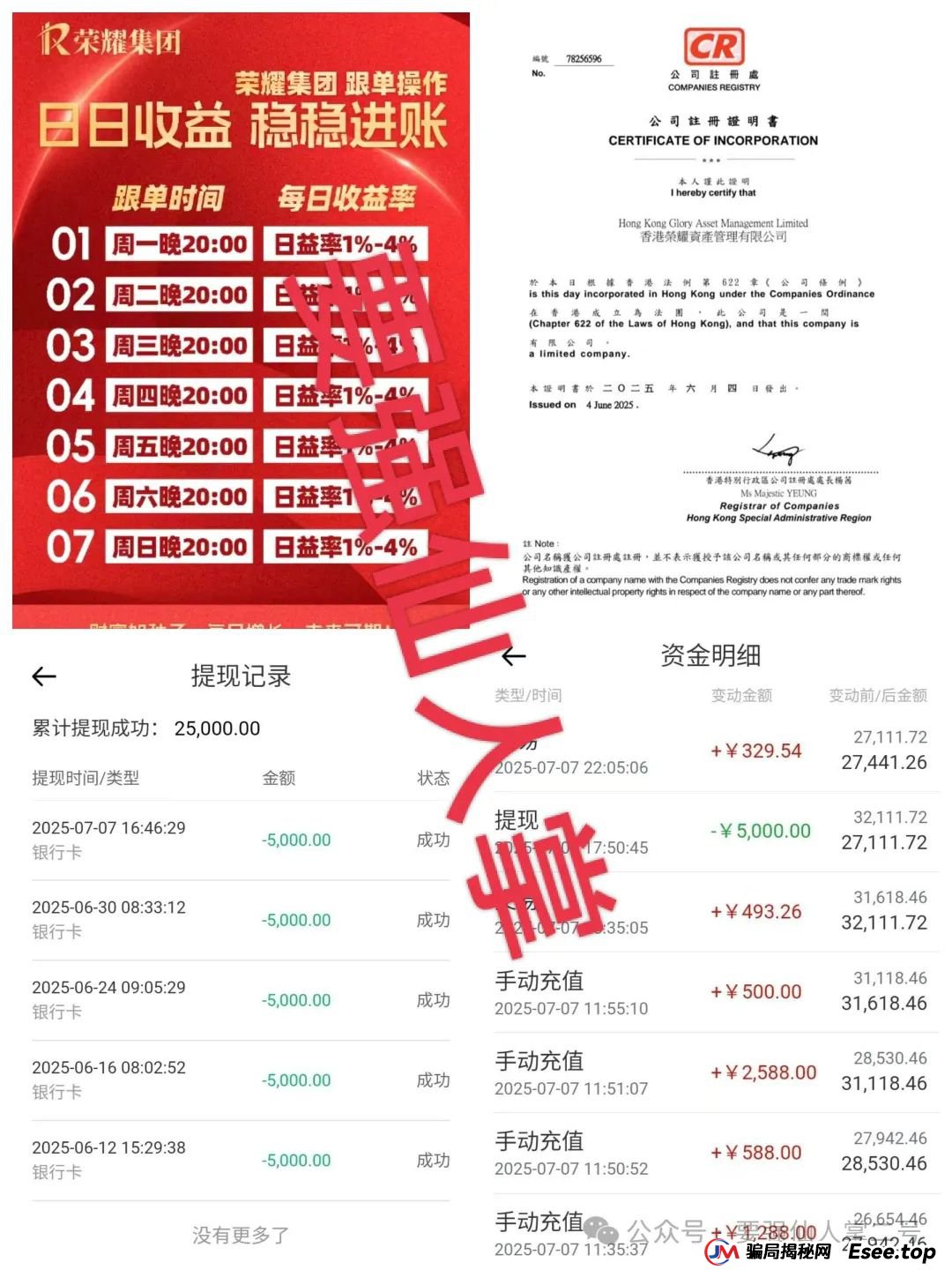 警惕！“荣耀集团嘉悦国际”跟单类资金盘骗局，正在疯狂收割，还在参与的抓紧时间撤离！(2)