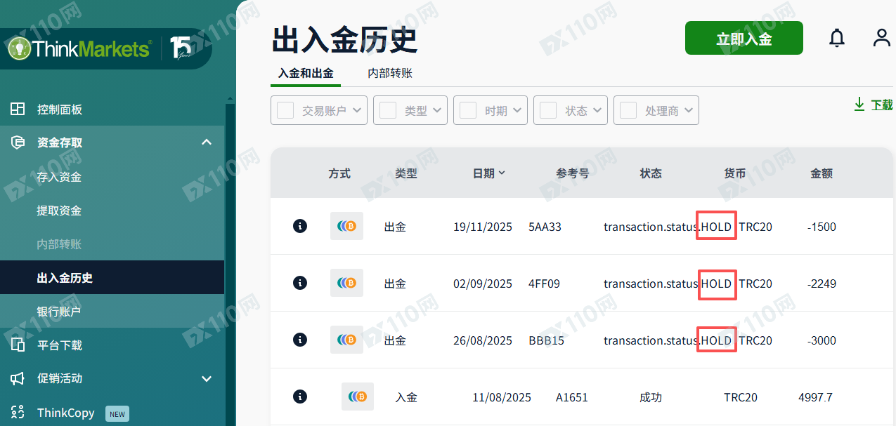 ThinkMarkets无故拒绝出金，本金也不给(1)